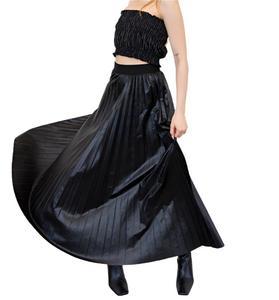 Faux Leather Pleated Skirt