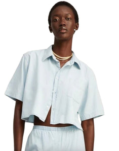 Short Sleeve Cropped Button Down