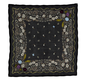 Embroidered Floral Bandana - Jet Black